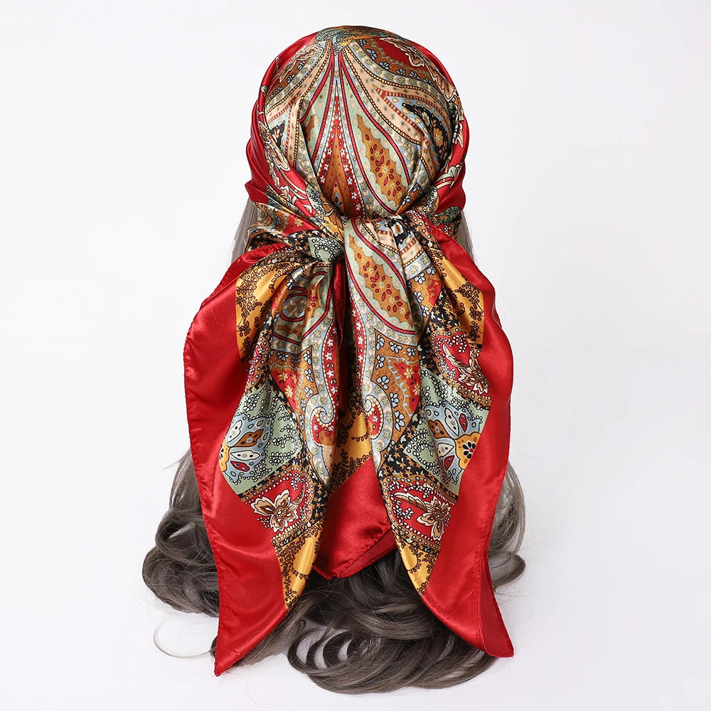 Paisley Scarf Fashion Ethnib Tirbal Style Shawl Stole Hijab Faux Silk Kerchief 90*90cm