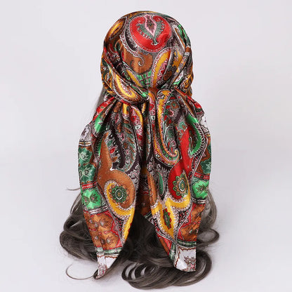 Paisley Scarf Fashion Ethnib Tirbal Style Shawl Stole Hijab Faux Silk Kerchief 90*90cm