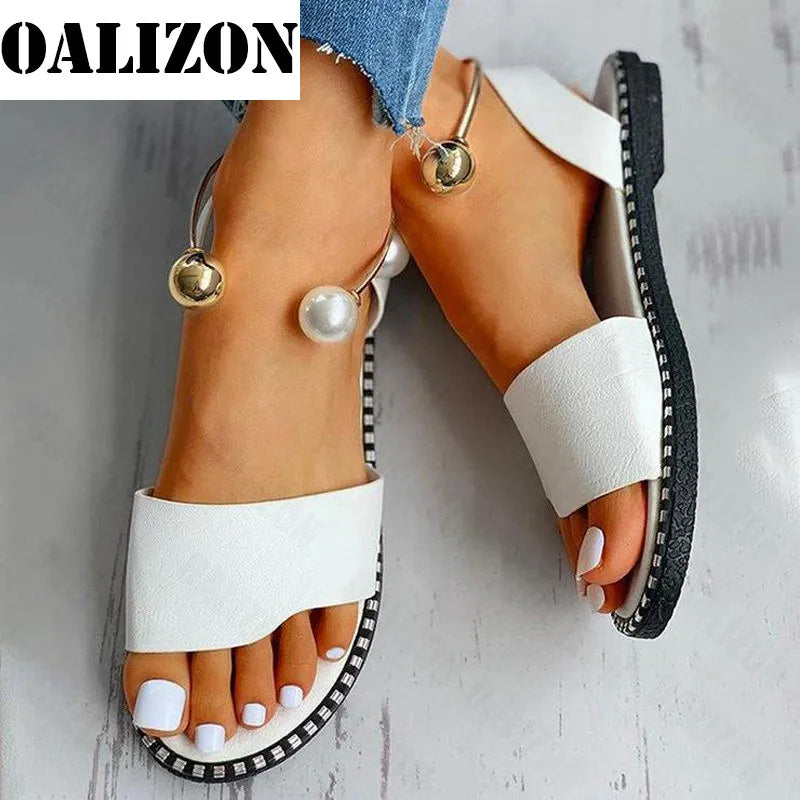 Women Beaded Pearly Casual Flats Sandals