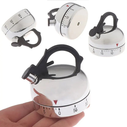 Stainless Steel Kitchen Timer Alarm Mechanical Kettle Shaped Timer 60 Minutes Cuisine