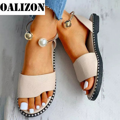 Women Beaded Pearly Casual Flats Sandals