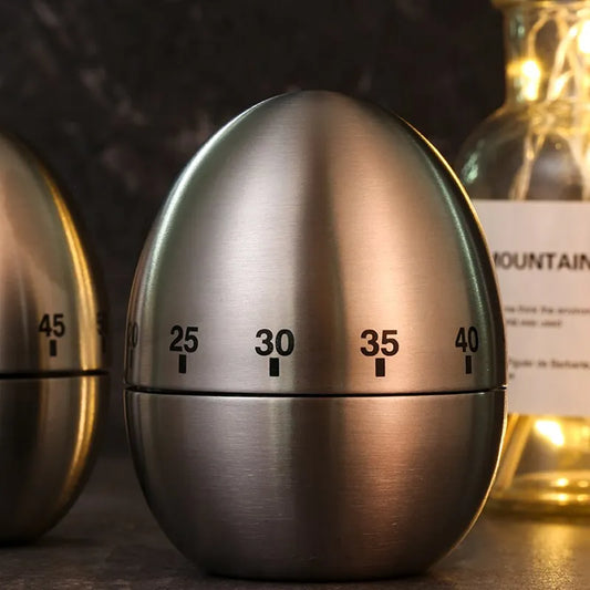 Stainless Steel Kitchen Timer Alarm Mechanical Egg Shaped Timer 60 Minutes Cuisine