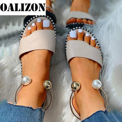 Women Beaded Pearly Casual Flats Sandals