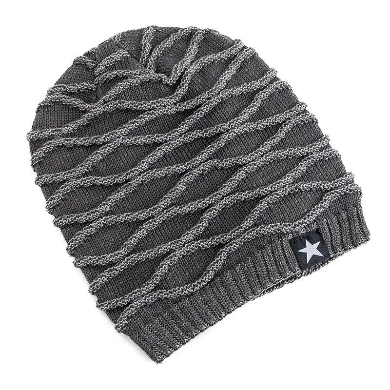 New Unisex Slouchy Winter Hats Add Fur Lined Men And Women Warm Beanie Cap Casual Five-pointed Star Decor Winter Knitted Hats