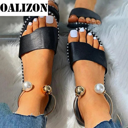 Women Beaded Pearly Casual Flats Sandals