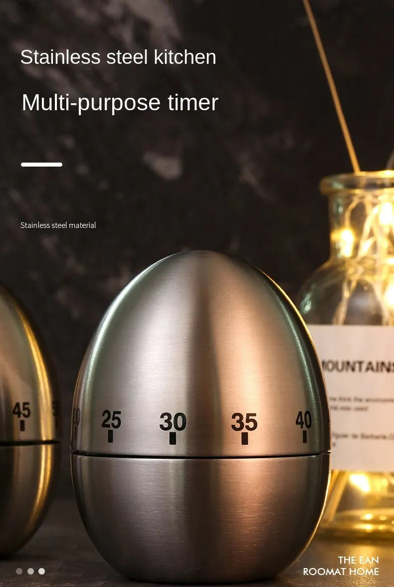 Stainless Steel Kitchen Timer Alarm Mechanical Egg Shaped Timer 60 Minutes Cuisine