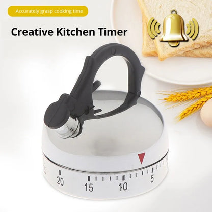 Stainless Steel Kitchen Timer Alarm Mechanical Kettle Shaped Timer 60 Minutes Cuisine