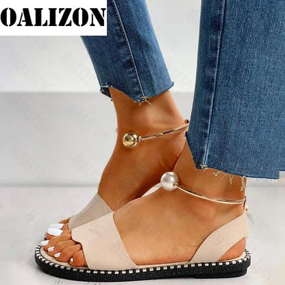 Women Beaded Pearly Casual Flats Sandals