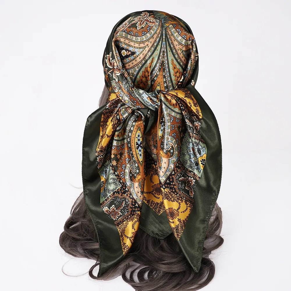 Paisley Scarf Fashion Ethnib Tirbal Style Shawl Stole Hijab Faux Silk Kerchief 90*90cm