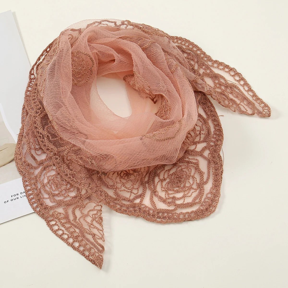 Yarn Square Scarf Lace Floral Embroidery Bandana Elegant Breathable Turban  Headband Casual Outdoor Hair Wrap 80*80cm